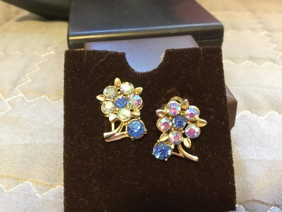 vintage clip on earrings floral ab