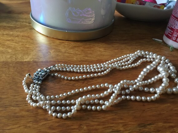 Vintage four strand necklace 7 inch approx fastened missing stone in clasp