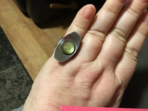 vintage peak mother of pearl stainless steel ring adjustable
