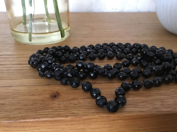 Vintage jet glass faceted beads necklace 29 inch long