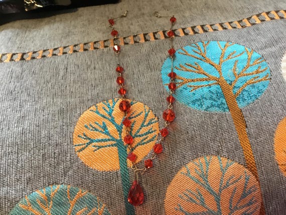 1930s era deco red faceted bead necklace 17 inch