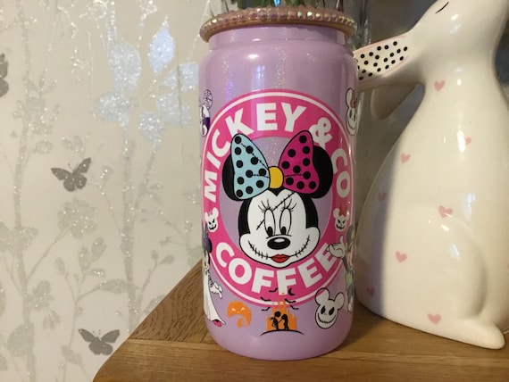 minnie libby glass cup lilac shimmery with diamontes on lid