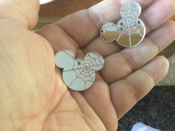 Mouse head mirror acrylic halloween charms findings pair