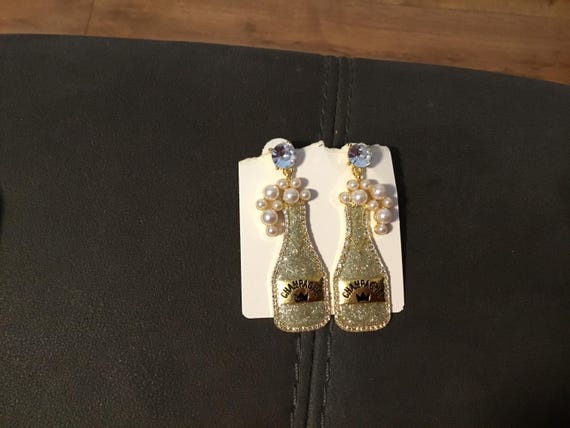 Champagne bottle earrings silver