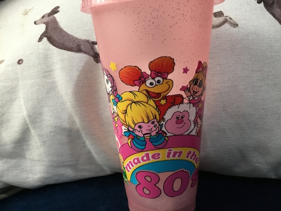 cold cup made in the 80s pink glittery