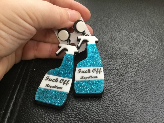 Novelty f*** o** repellant earrings blue glitter