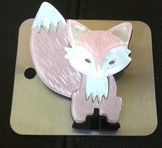 Acrylic pink fox brooch