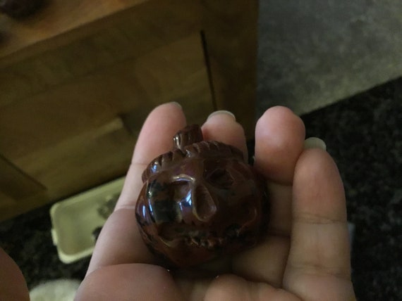 Red mahogony obsidian carved stone pumpkin small