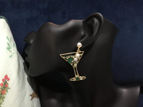 martini glass cocktail earrings green
