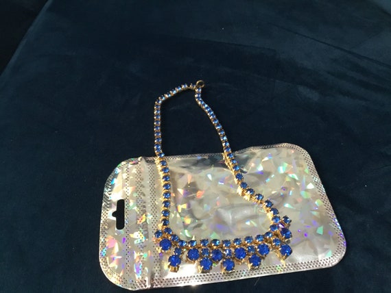 vintage blue crystal glass necklace royal blue 8 inch