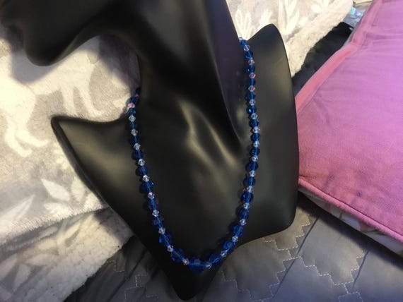 vintage necklace by exquisite ab blue glass crystal necklace rhodium plated in original box