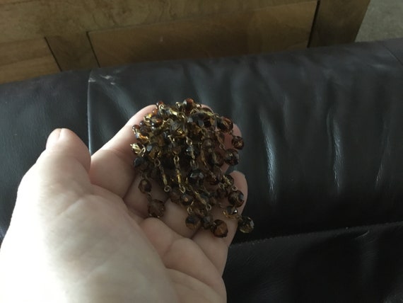 Vintage 1960s ish era glass cascading beads brooch amber colors