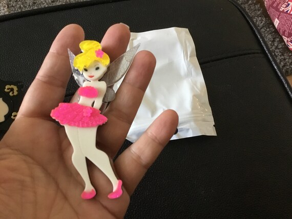 Acrylic fairy fairie brooch in pink dress