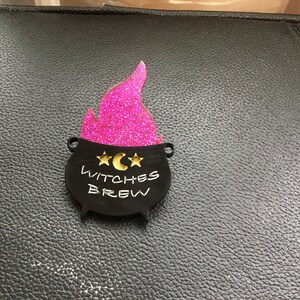Acrylic cauldron brooch witches brew