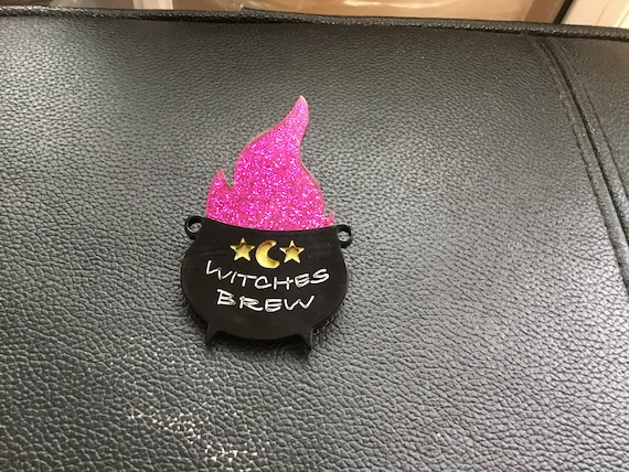 Acrylic cauldron brooch witches brew