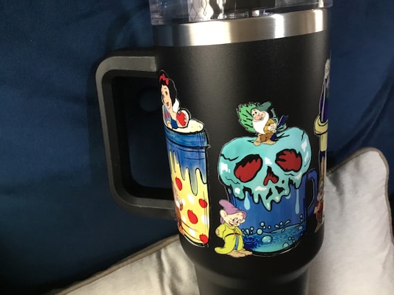insulated cup 40z hot or cold drinks black with villain inspired decal on