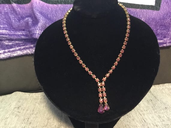 1960s ish purple drop diamonte necklace 15 inch