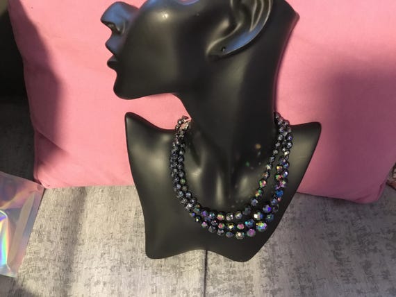 vintage carnival glass triple strand necklace made in germany 1940s ish era 13 inch