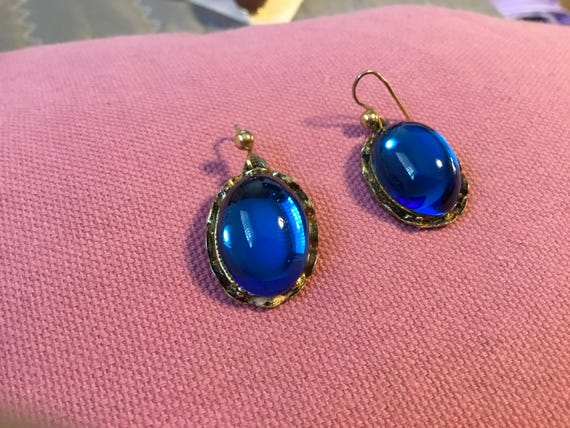 vintage 1970s blue jelly stone earrings pierced ears
