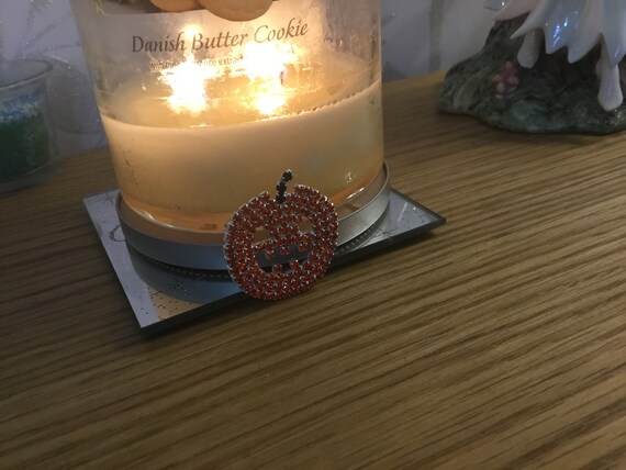 Diamonte pumpkin brooch fall halloween