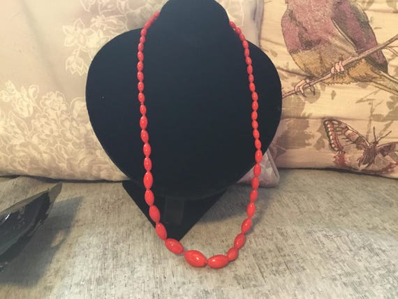 vintage 50s ish era red glass necklace 24 inch unfastened