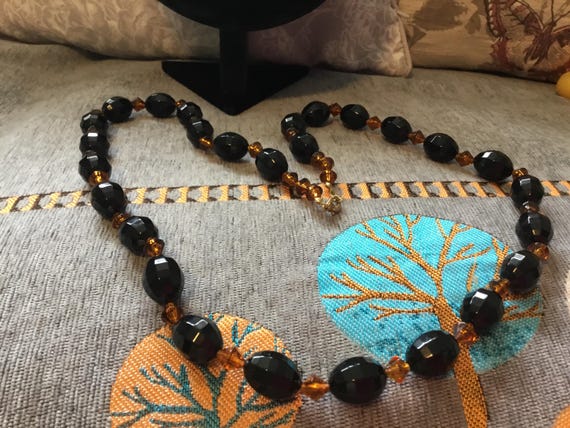 vintage 35 inch black and brown bead necklace 1990s