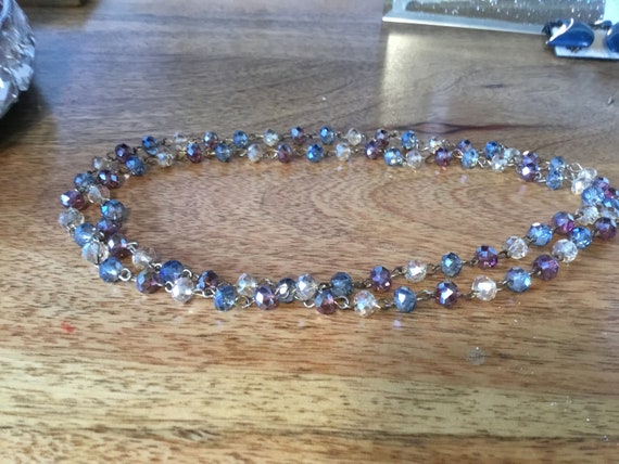 Vintage multi color crystal bead necklace 19 inch with metal links 1940s to 50s ish era