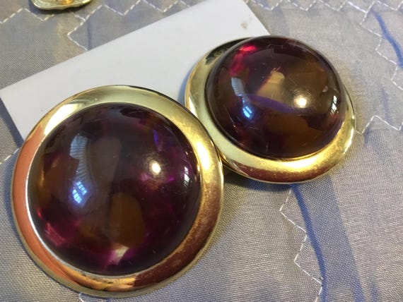 vintage statement clip on lucite earrings made in italy purple color