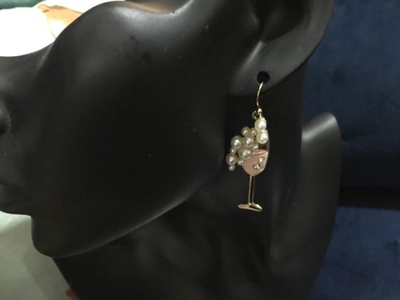 champagne glass earrings with faux pearl detail