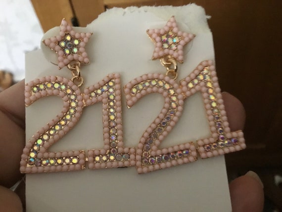 21st birthday diamonte earrings pink
