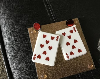 Acrylic playing card earrings 8 of hearts