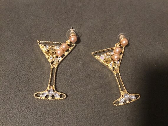 Martini cocktail glass earrings champagne color