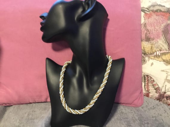 vintage 1980s ish era rope style necklace goldtone with seed beads 15 inch