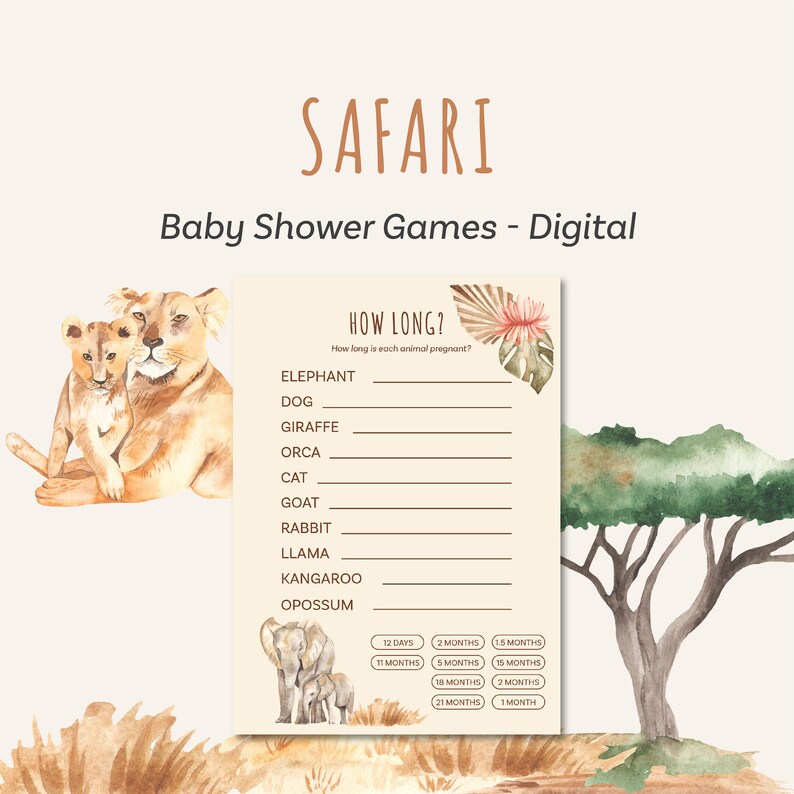 Safari Baby Shower Game Printable Digital Download Fun Games for ...