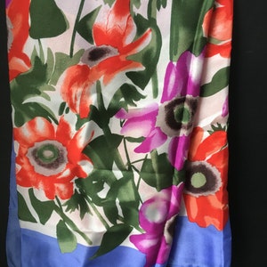 Vintage 1970&#39;s 32&quot; Vera Neumann Red and Lavender Floral Motif Hand Rolled Large Silk Scarf