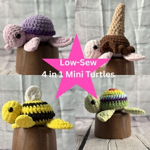4 in 1 Mini Turtles Crochet Pattern - Low-Sew (Digital Download)