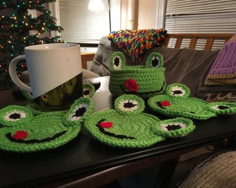 Crochet Frog Coffee Coaster Set Pattern