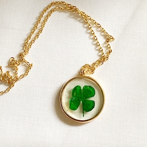 Four Leaf Clover Necklace. Clover Pendant Necklace. Resin Clover Lucky Charm Necklace. Good Luck Charm. Gold Charm Necklace. Resin Jewelry.