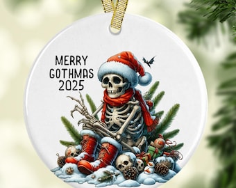 Personalized Gothmas Ornament, Custom Skeleton Holiday Decor