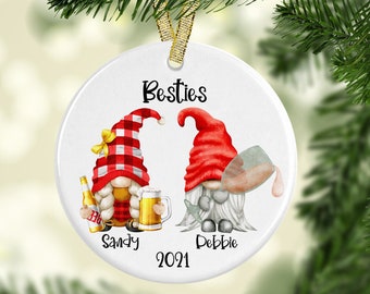 Personalized Gnome Ornament, Custom Gnome Gift, Besties Ornament, Personalized Family Ornament, Christmas Gnome Ornament, Couples Ornament