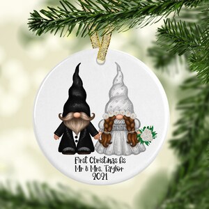 Personalized Gnome Ornament, Custom Wedding Gnome Gift, Gnome Wedding Ornament,  Gnome Couples Ornament, Wedding Gift