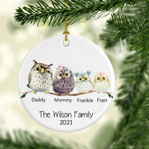 Personalized Owl Ornament, Custom Owl Gift, Owl Family Ornament, Personalized Family Ornament, Christmas Owl Ornament