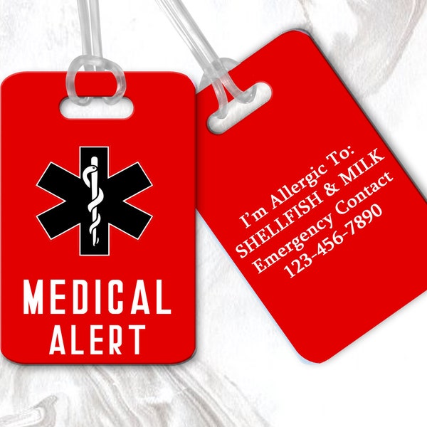 Medical Alert Luggage Tag,  Personalized Bag Tag, Brief Case Tag, Medical Alert Tag, Emergency Tag, Personalized Medical Tag