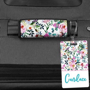 Flower Luggage Tag, Floral Luggage Tag, Personalized Luggage Tag, Custom Luggage Tag, Cute Travel Accessories, Luggage Handle Wrap