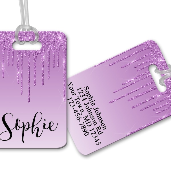 Faux Glitter Luggage Tag, Personalized Luggage Tag,  Personalized Tags for Girls, Book Bag Tag, Brief Case Tag