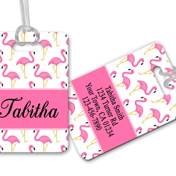 Flaming Luggage Tag, Personalized Bag Tag,  Flamingo Double Sided Suite case Tag, Flaming Luggage Handle Wrap
