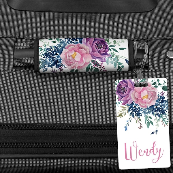 Floral Luggage Tag, Personalized Luggage Tag, Luggage Handle Wrap, Custom Luggage Tag, Cute Travel Accessories. Luggage Finder