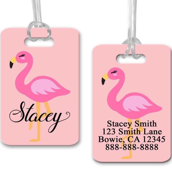 Flaming Luggage Tag, Personalized Bag Tag,  Flamingo Double Sided Suite Case Tag, Backpack Tag, Custom Travel Tag