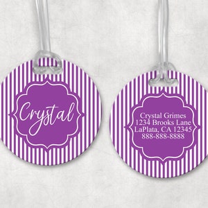 Personalized Luggage Tag, Personalized Tags for Girls, Personalized Book Bag Tag, Diaper Bag Tag, Round Tag With Stripes, Travel Tag
