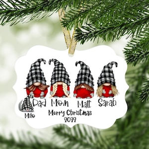 Personalized Gnome Ornament, Custom Gnome Gift, Gnome Family Ornament, Personalized Family Ornament
